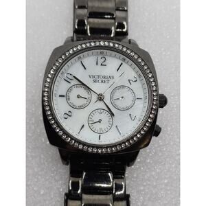 Mother of Pearl MOP Gemmed Crystal Rhinestone Gem Accent Gunmetal Bling Watch